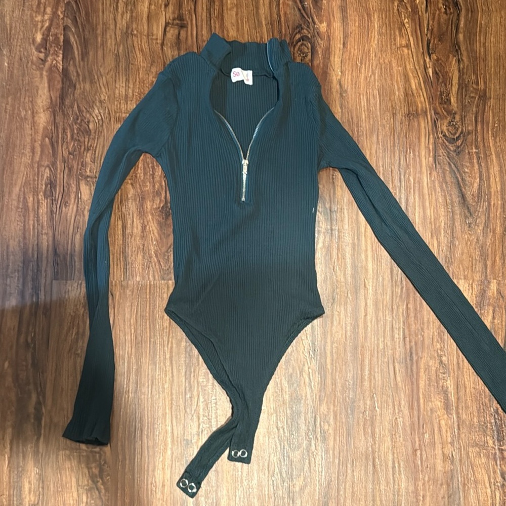Womens XS emerald ribbed zip up bodysuit longsleeve